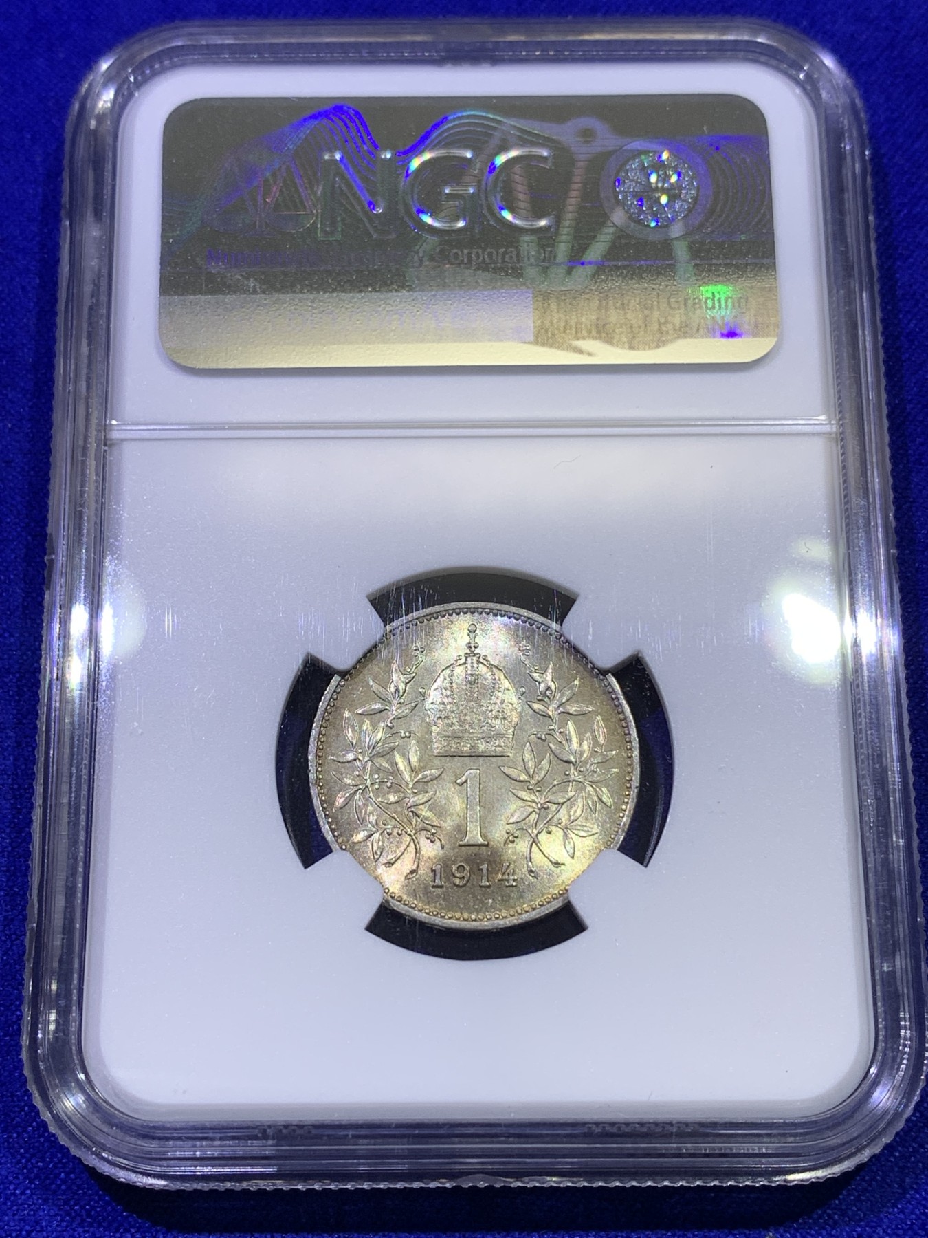 《竞宝斋》第179场-周日，周一2场 (全场包邮) NGC MS62 1914年奥匈帝国皇帝约瑟夫二世1科罗纳银币，其皇储斐迪南大公被刺，导致第一次世界大战爆发