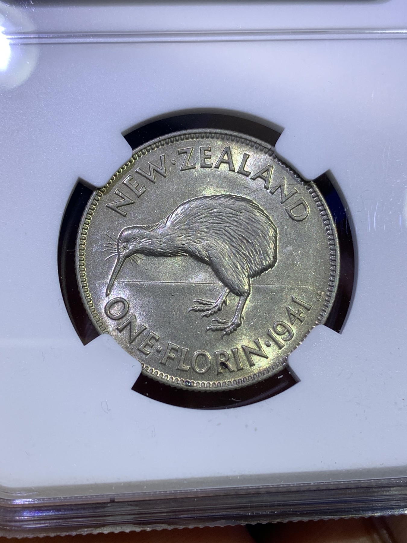 《竞宝斋》第179场-周日，周一2场 (全场包邮) NGC AU58 新西兰 1941年 乔六 1福林银币 少见品