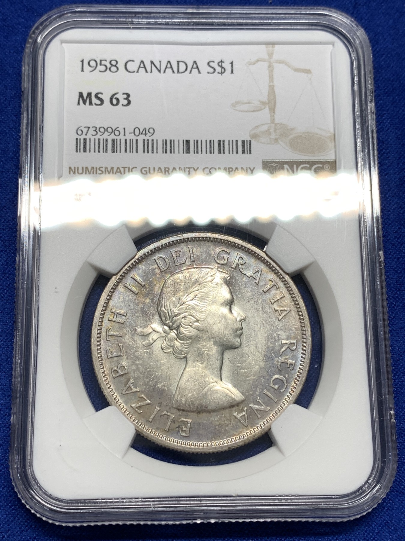 《竞宝斋》第179场-周日，周一2场 (全场包邮) NGC MS63 1958年 加拿大 哥伦比亚百年纪念1元银币 高银版