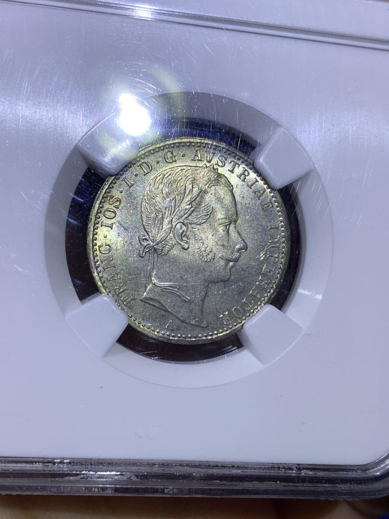 《竞宝斋》第179场-周日，周一2场 (全场包邮) NGC MS65 奥匈帝国 奥地利 1864年 1/4F银币 高分少见面值