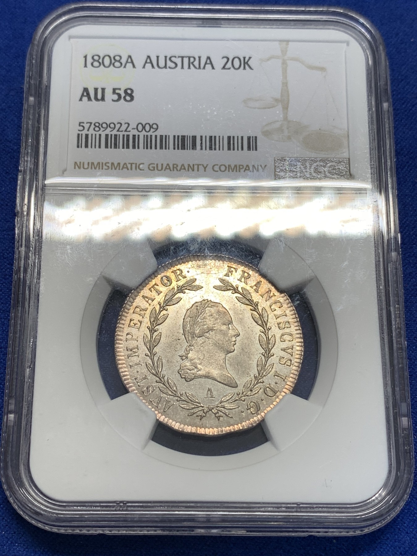 《竞宝斋》第179场-周日，周一2场 (全场包邮) NGC AU58 奥地利帝国1808年弗兰茨一世20克鲁泽银币