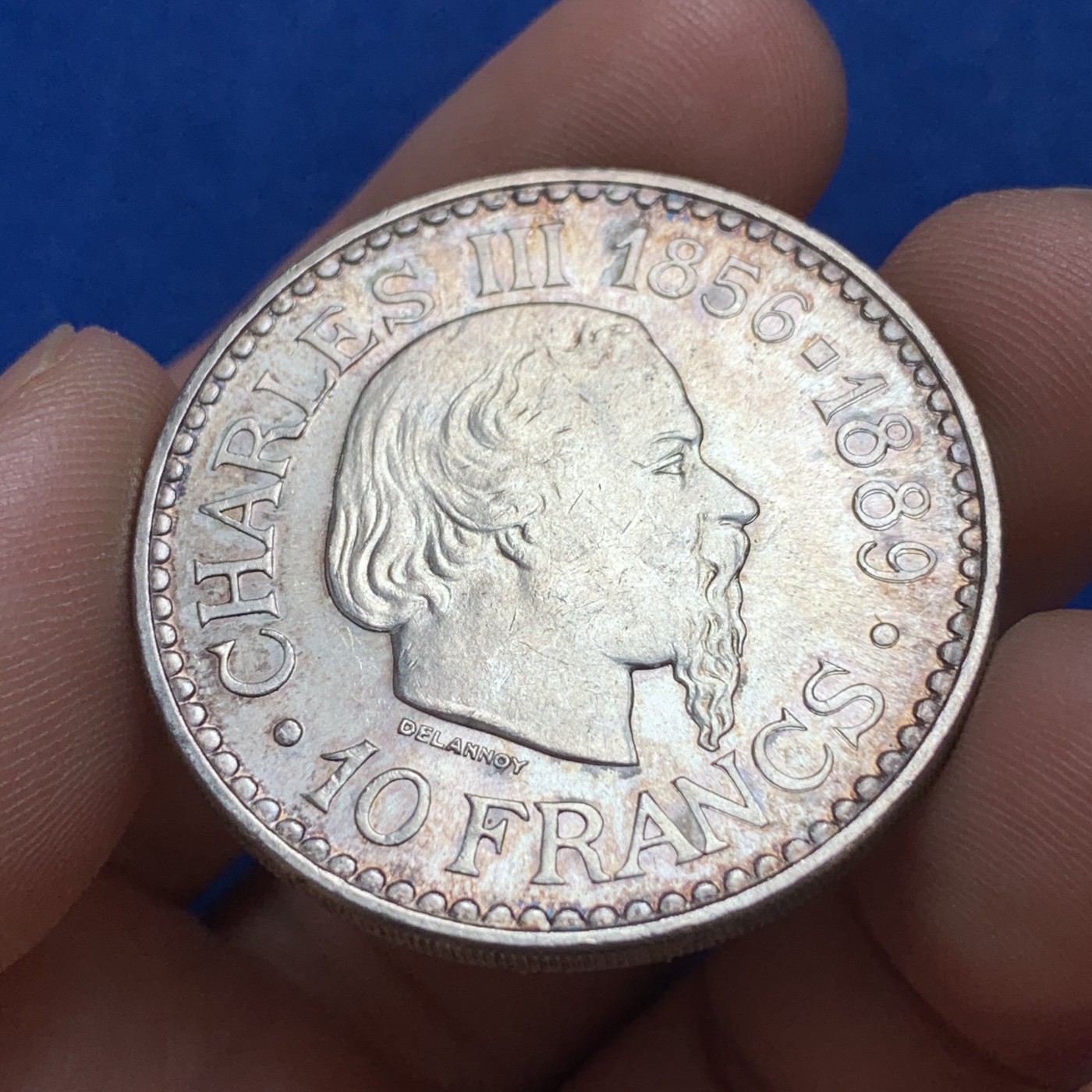 《竞宝斋》第179场-周日，周一2场 (全场包邮) 1966 摩纳哥查理登基110周年 10法郎银币