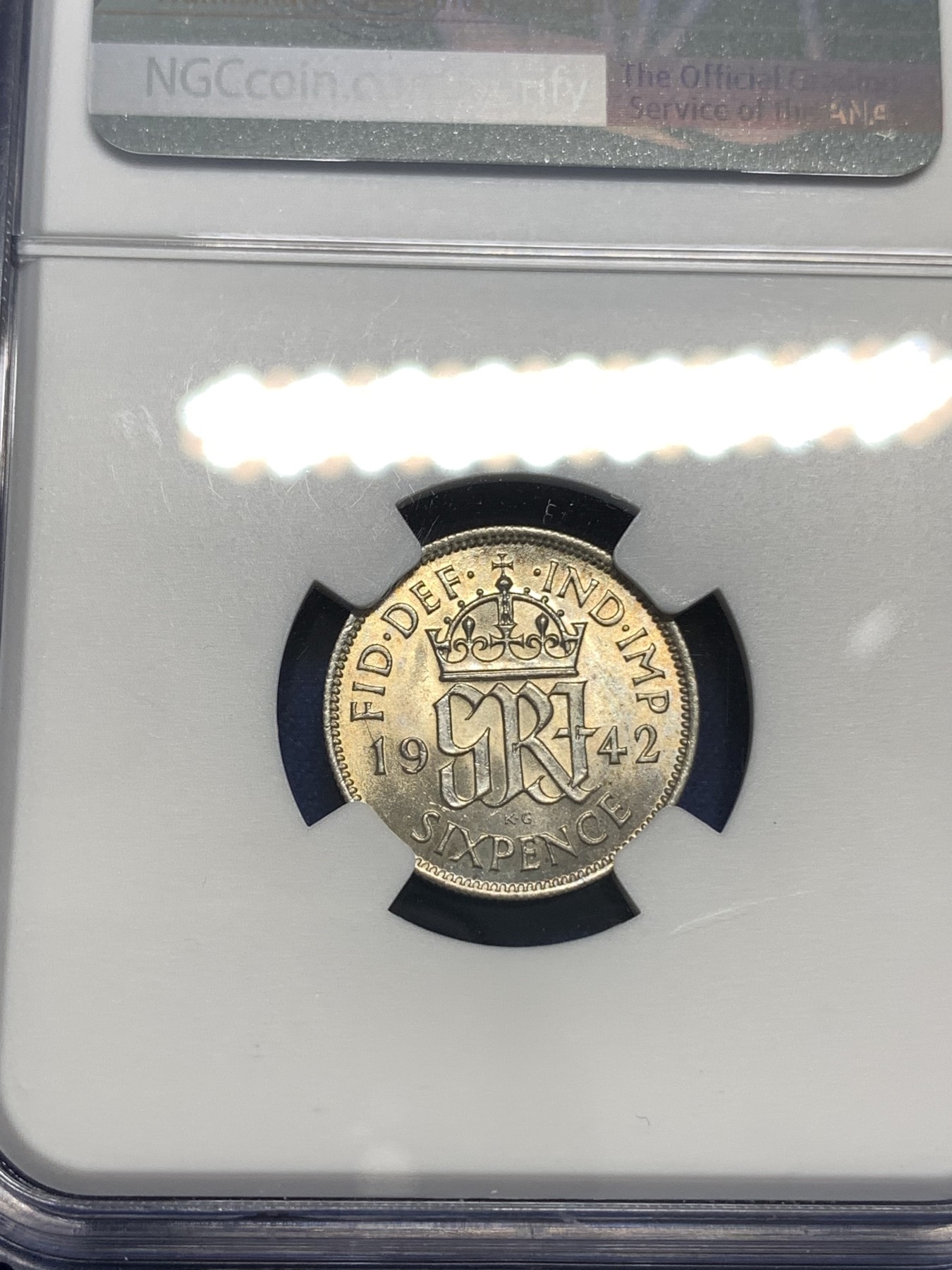 《竞宝斋》第179场-周日，周一2场 (全场包邮) NGC-MS63 英国1942年 乔六6便士银币 原光好品