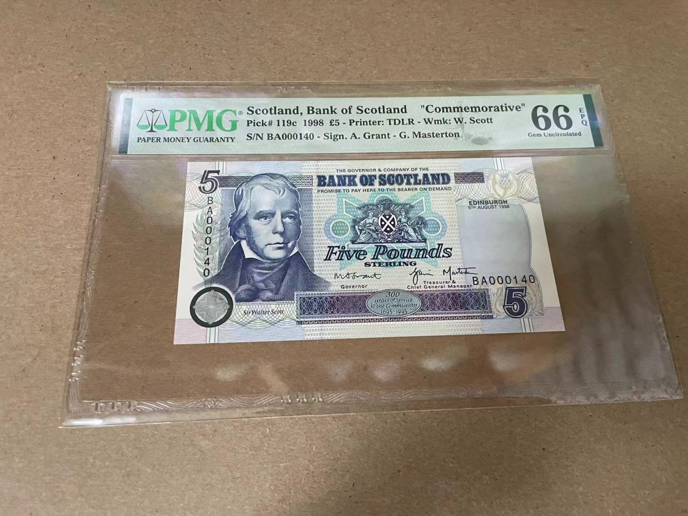 【Blue Auction】✨世界纸币精拍第341期——周日畅拍场 【140小号】苏格兰 1998年5镑 PMG66EPQ 纪念钞