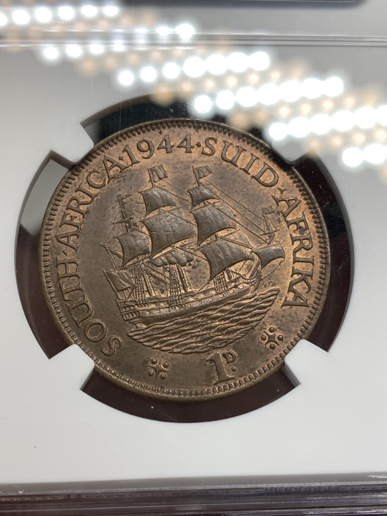 《竞宝斋》第179场-周日，周一2场 (全场包邮) NGC-MS63BN 1944年南非乔六1便士 光泽温润 帆船