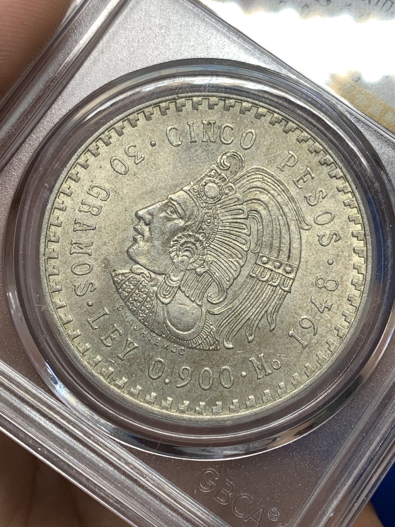 《竞宝斋》第179场-周日，周一2场 (全场包邮) 公博 MS64 墨西哥 1948年 印第安人5比索大银币 30克 900银