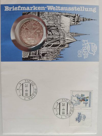 邮币封第四场 1988年捷克布拉格集邮博览会银币邮币封