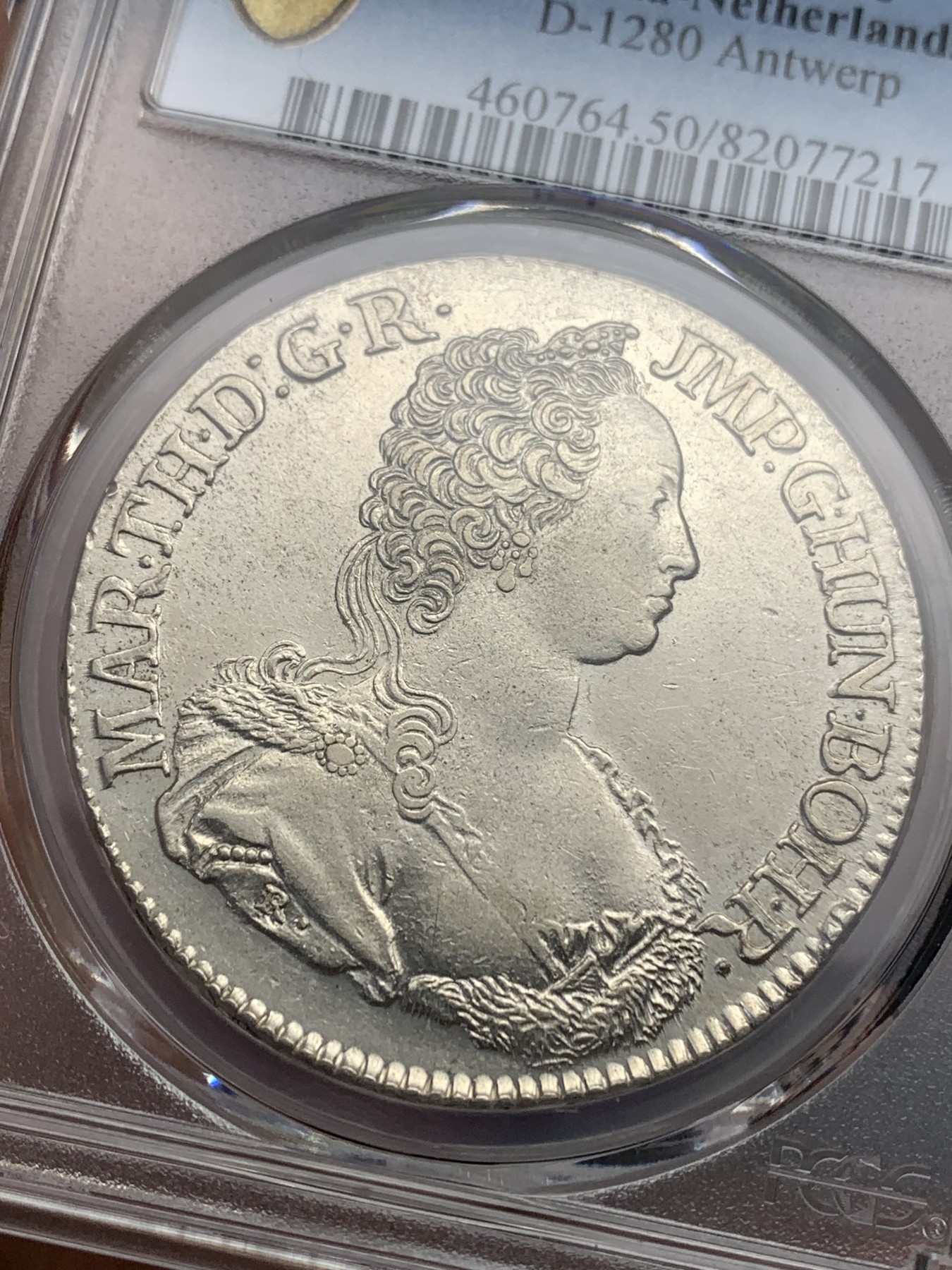 《竞宝斋》第179场-周日，周一2场 (全场包邮) PCGS AU50 1751奥属尼德兰大奶妈杜卡特银币，PCGS唯一冠军，比利时安特卫普厂生产，33.2克比普通泰勒重不少