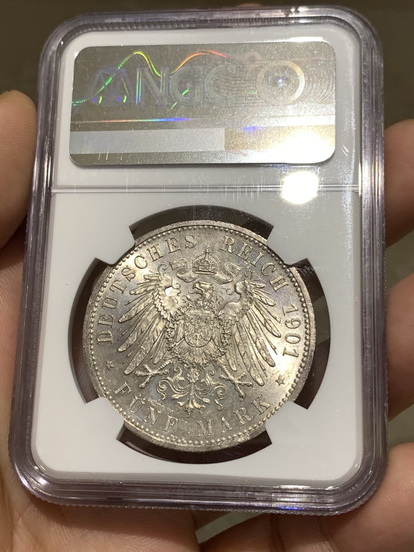 《竞宝斋》第179场-周日，周一2场 (全场包邮) NGC MS63 德国普鲁士1901年 军装两百周年纪念 5马克大银币