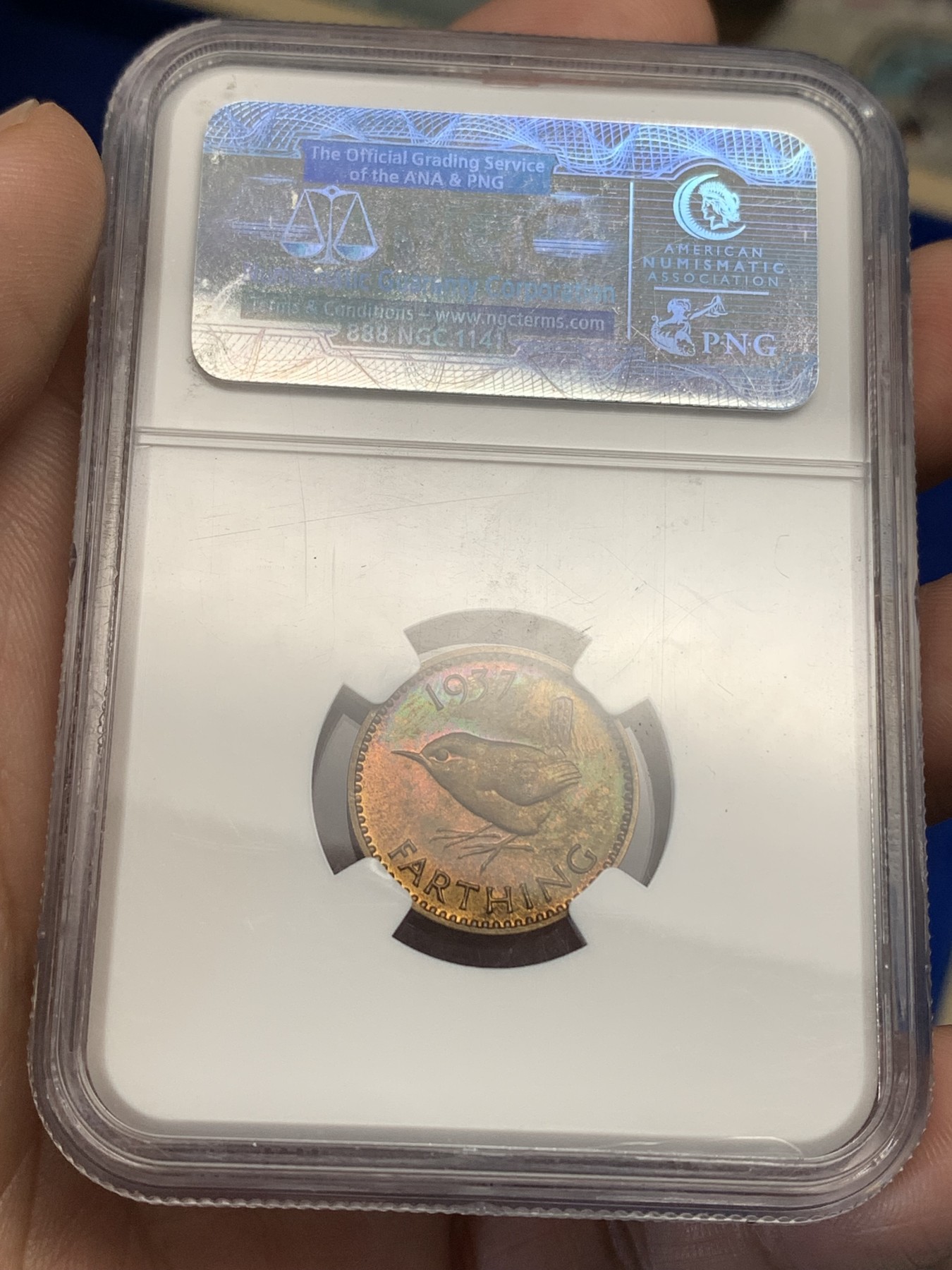 《竞宝斋》第179场-周日，周一2场 (全场包邮) NGC PF64RB 英国1937年 乔治六世 1法新 铜币