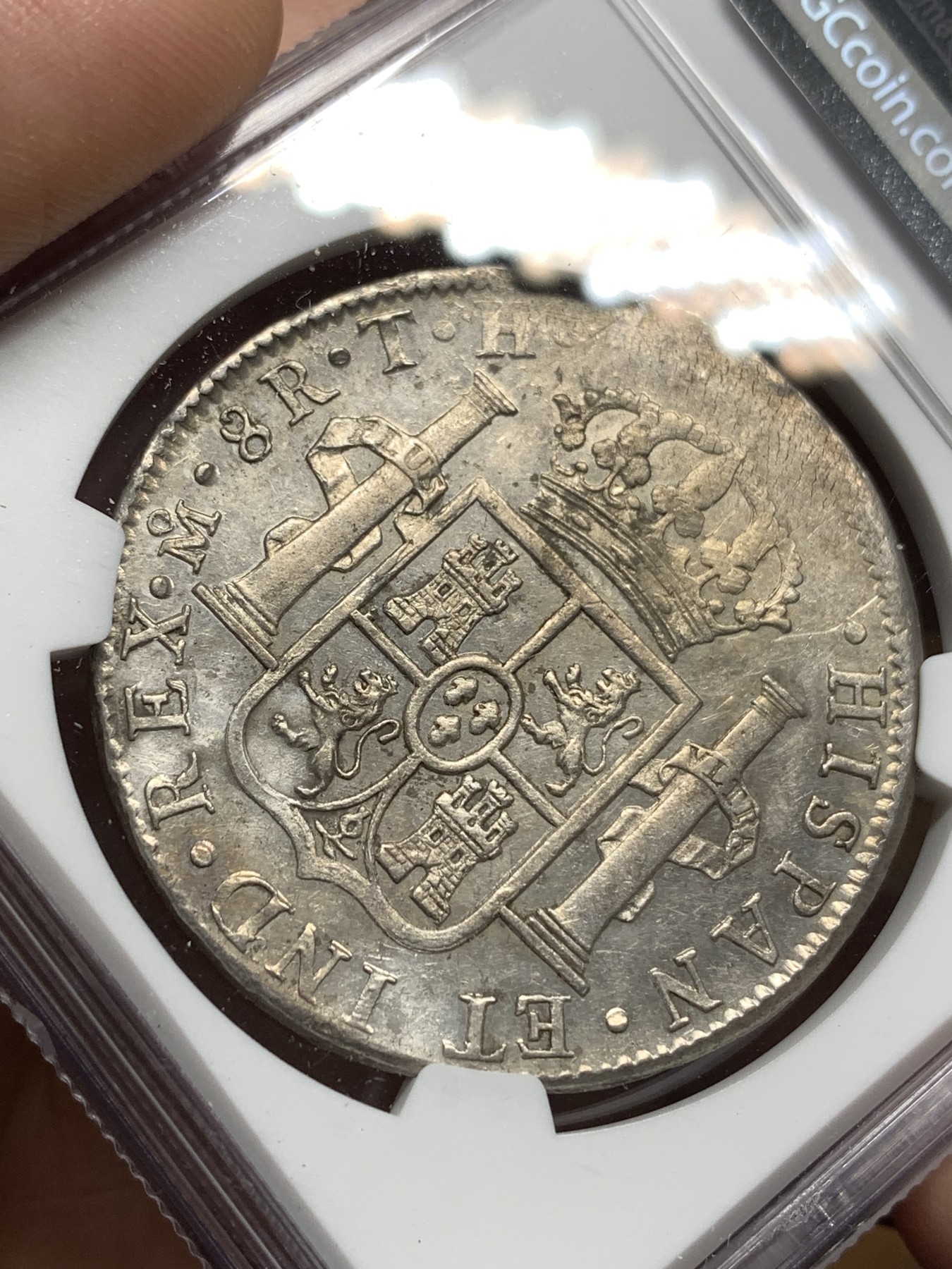 《竞宝斋》第179场-周日，周一2场 (全场包邮) NGC AU58 墨西哥 1807年 卡四 双柱大银币 深打 底光好