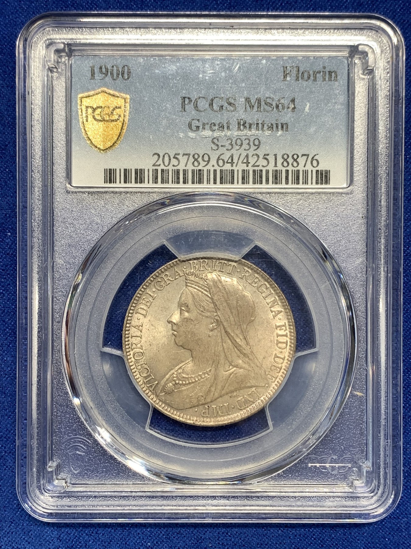 《竞宝斋》第179场-周日，周一2场 (全场包邮) PCGS-MS64英国1900年披纱一弗洛林银币，转光漂亮，灰彩包浆 状态难得