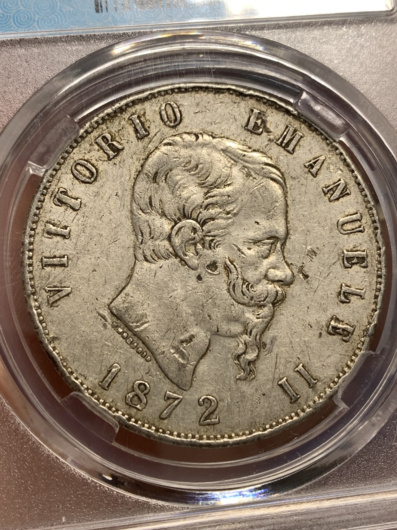 《竞宝斋》第179场-周日，周一2场 (全场包邮) 保粹-AU95 意大利1872年 5里拉 大银币 流通好品