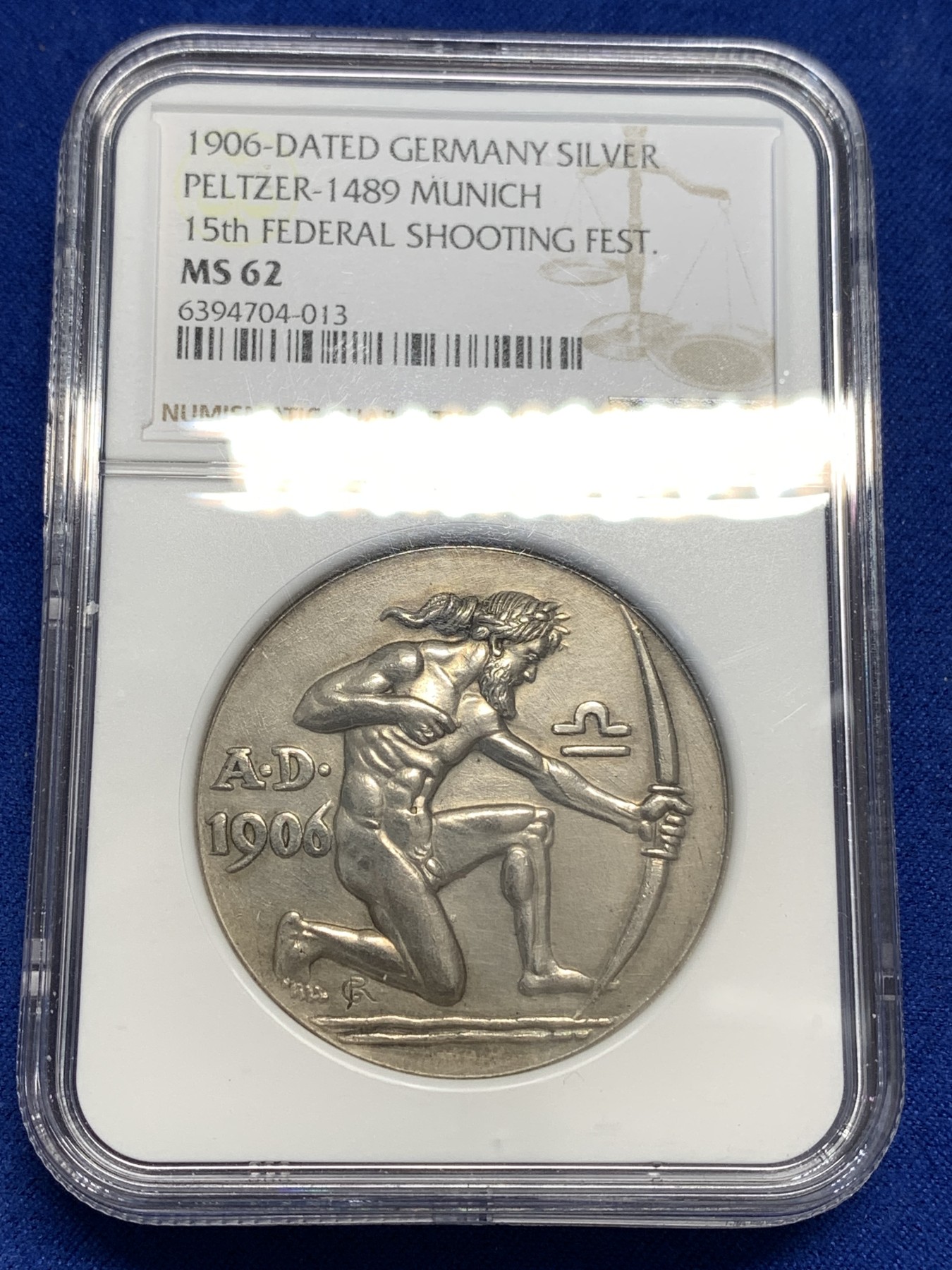 《竞宝斋》第179场-周日，周一2场 (全场包邮) NGC-MS62 1906 德国 慕尼黑 射击节银章 力与美的结合 充满张力 发髻无磨损 低评