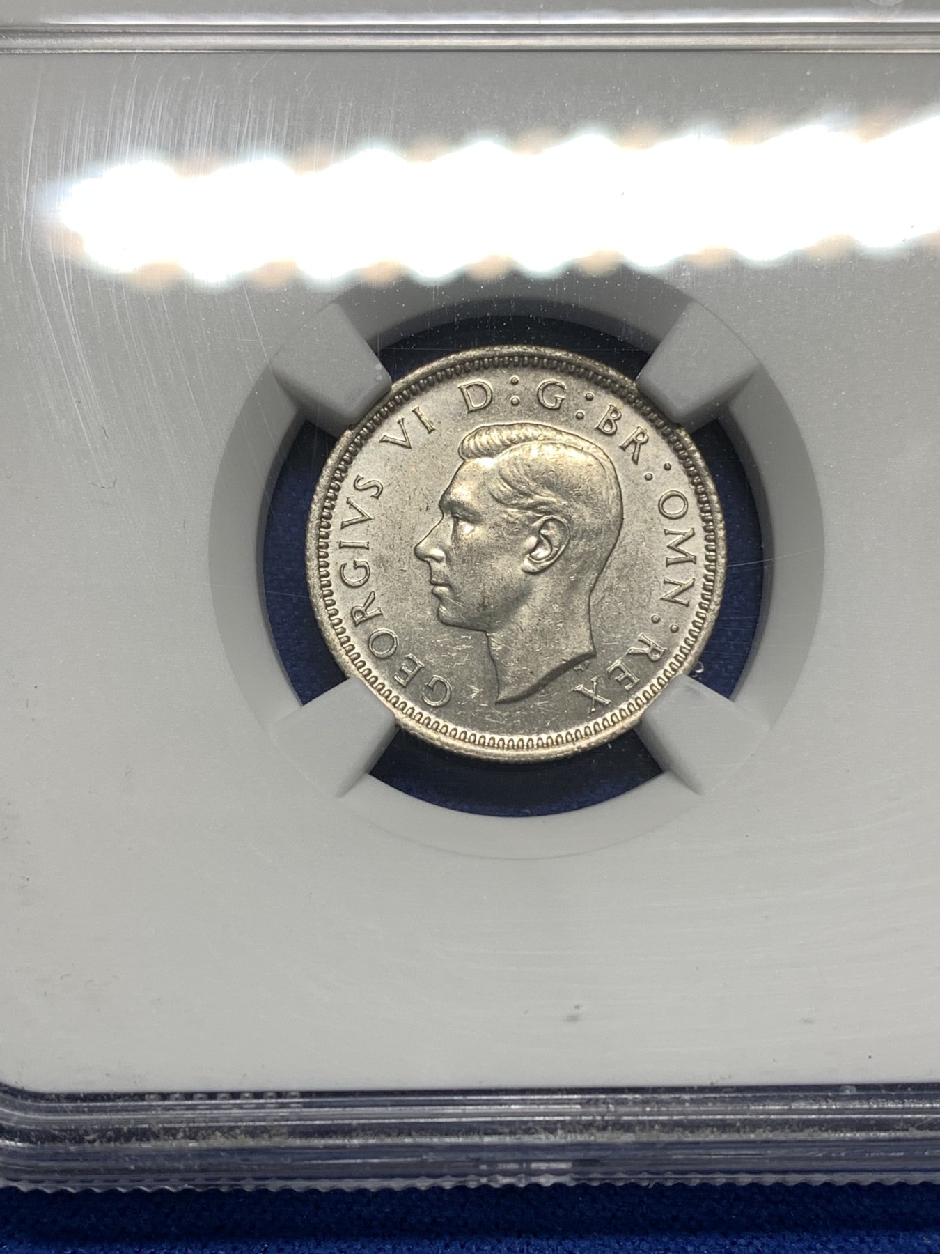 《竞宝斋》第179场-周日，周一2场 (全场包邮) NGC-MS61 英国1943年 乔六6便士银币 原光好品