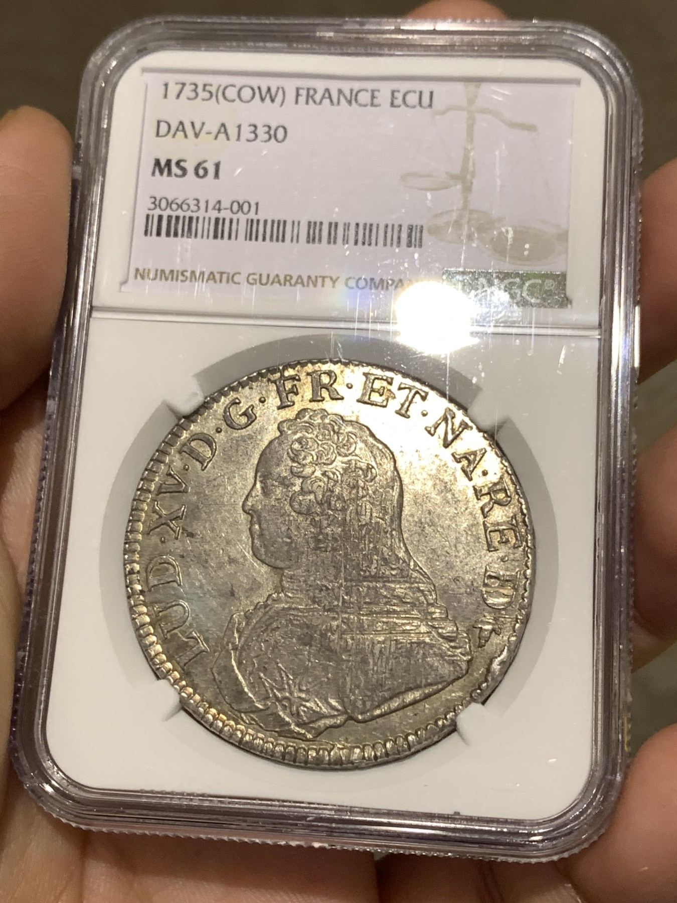 《竞宝斋》第179场-周日，周一2场 (全场包邮) NGC MS61 法国1735年路易十五1埃居银币 冠军分