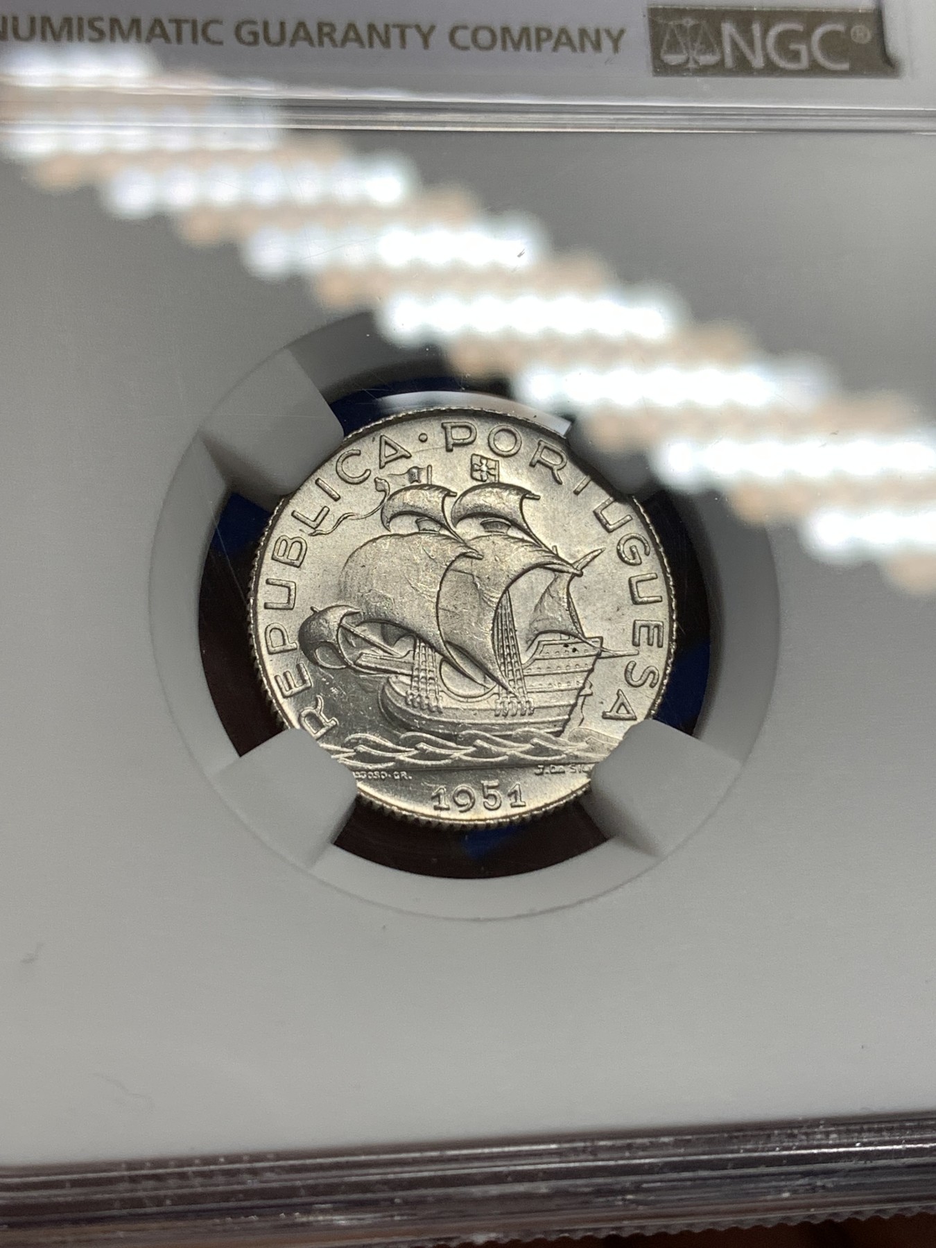 《竞宝斋》第179场-周日，周一2场 (全场包邮) NGC MS66 葡萄牙1951大帆船 2.5埃斯库多银币