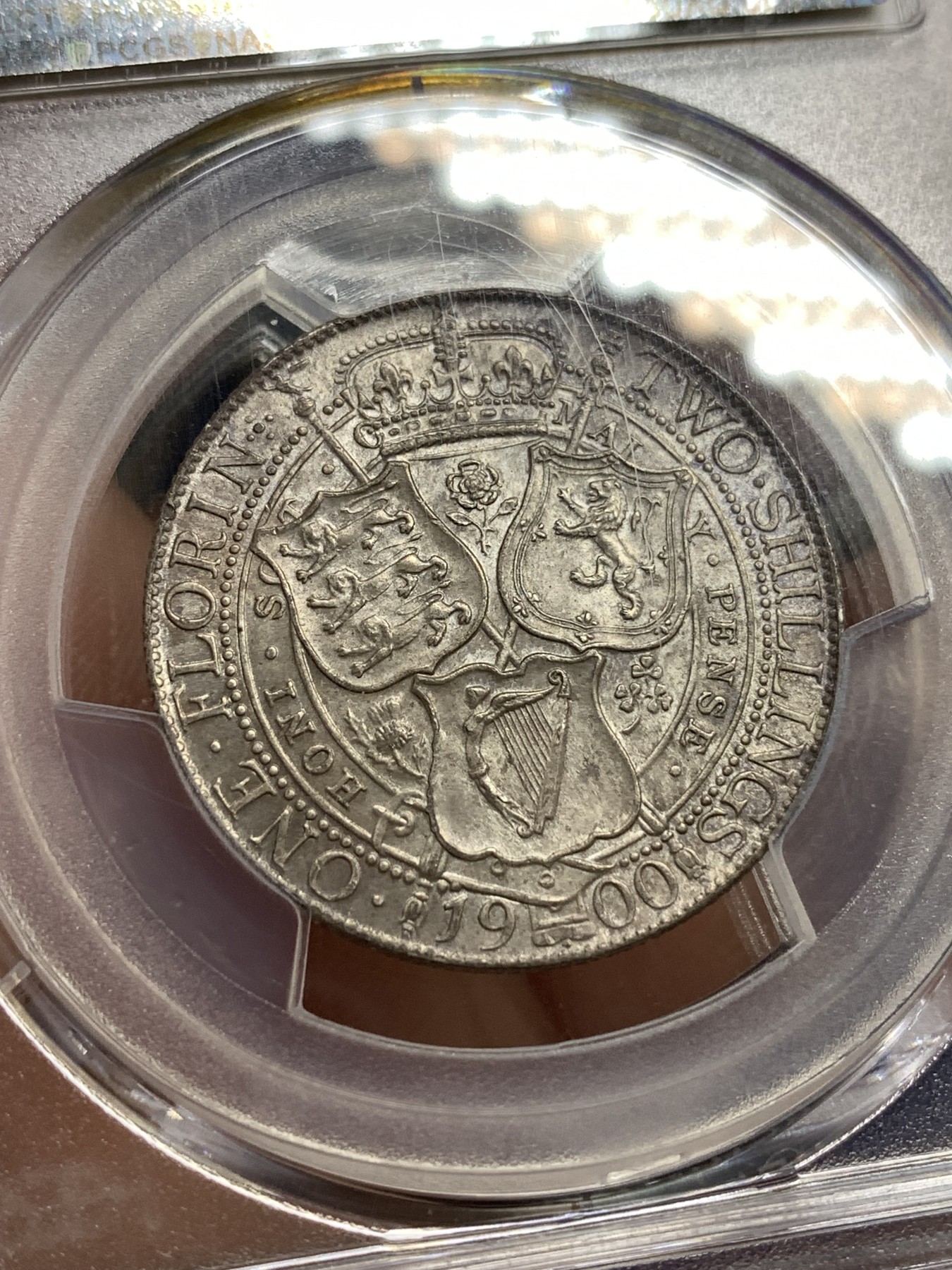 《竞宝斋》第179场-周日，周一2场 (全场包邮) PCGS-MS64英国1900年披纱一弗洛林银币，转光漂亮，灰彩包浆 状态难得