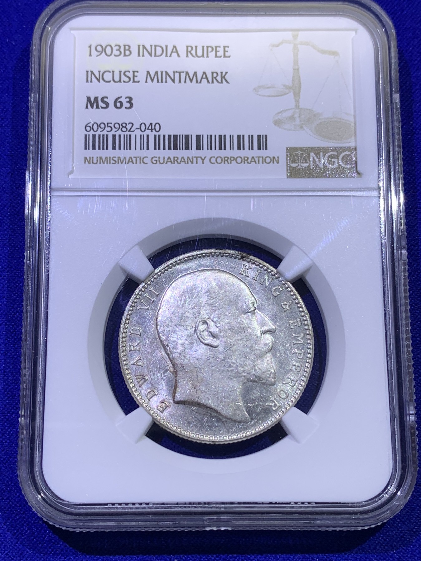 《竞宝斋》第179场-周日，周一2场 (全场包邮) NGC MS63 英属印度1903年B版爱七1卢比银币 上涨品种