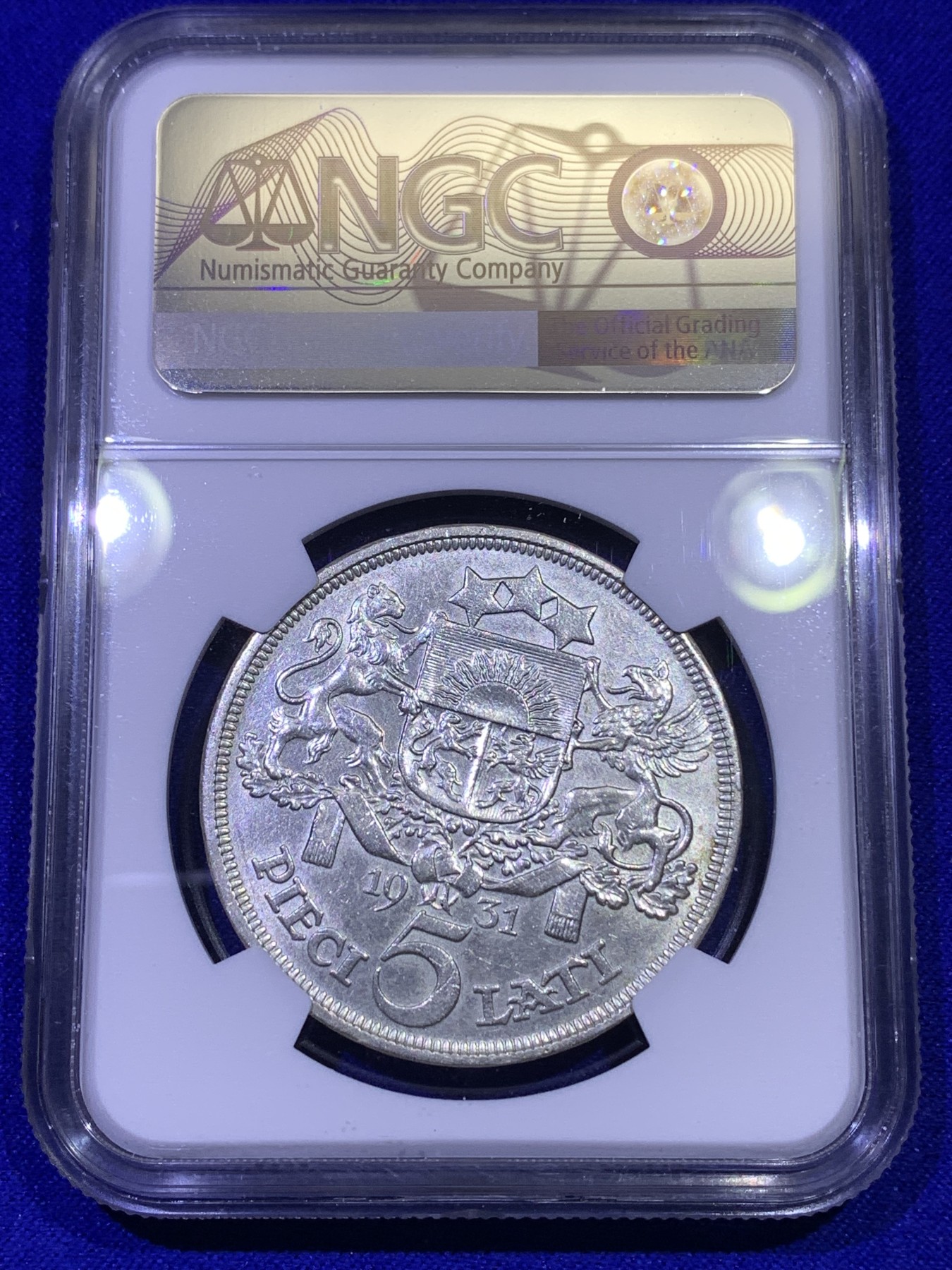 《竞宝斋》第179场-周日，周一2场 (全场包邮) NGC UNC 拉脱维亚 1931年 5拉特大银币