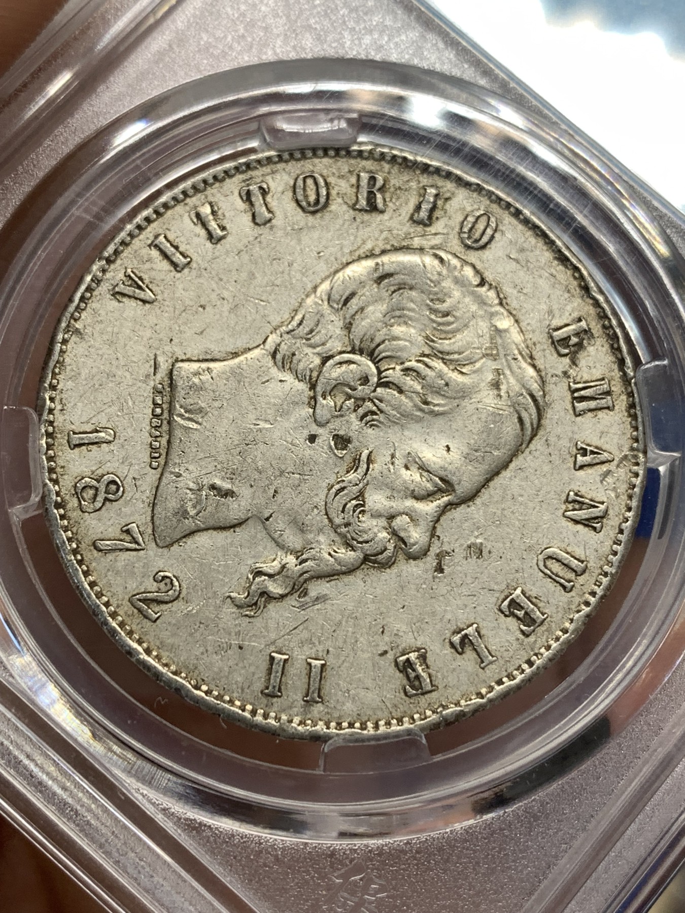 《竞宝斋》第179场-周日，周一2场 (全场包邮) 保粹-AU95 意大利1872年 5里拉 大银币 流通好品