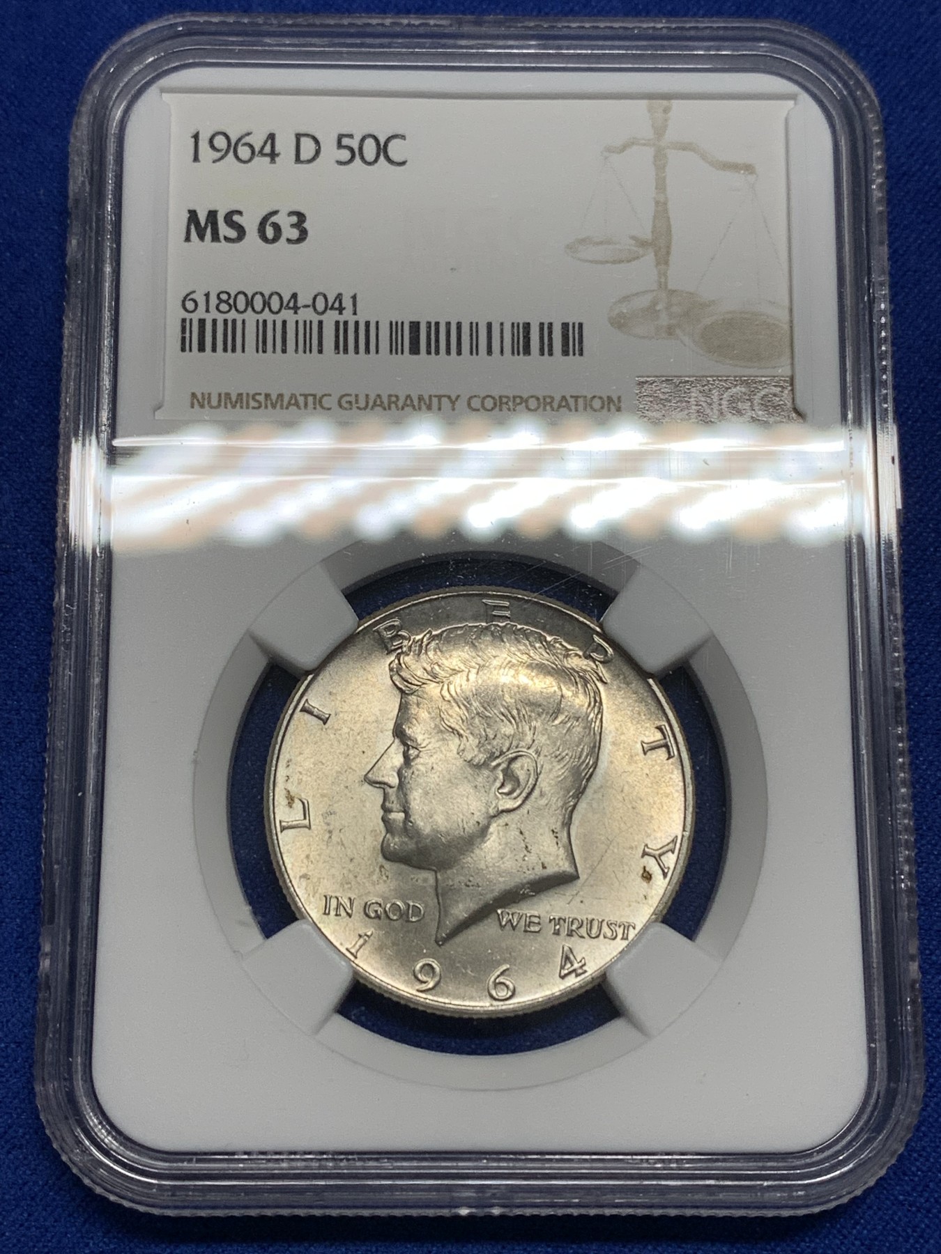 《竞宝斋》第179场-周日，周一2场 (全场包邮) NGC MS63 美国 1964年 肯尼迪 半美元银币 900高银版 12.5克