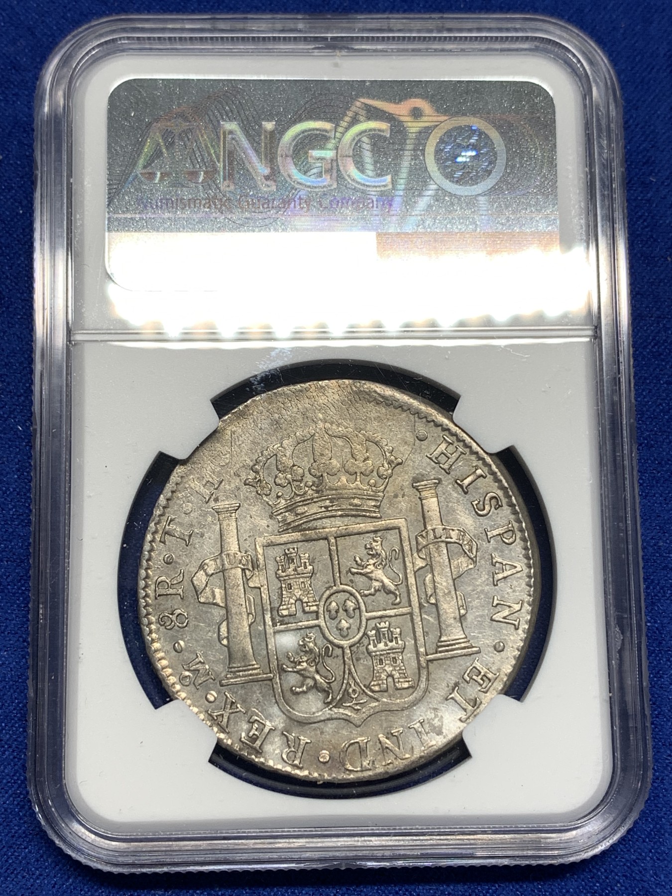 《竞宝斋》第179场-周日，周一2场 (全场包邮) NGC AU58 墨西哥 1807年 卡四 双柱大银币 深打 底光好