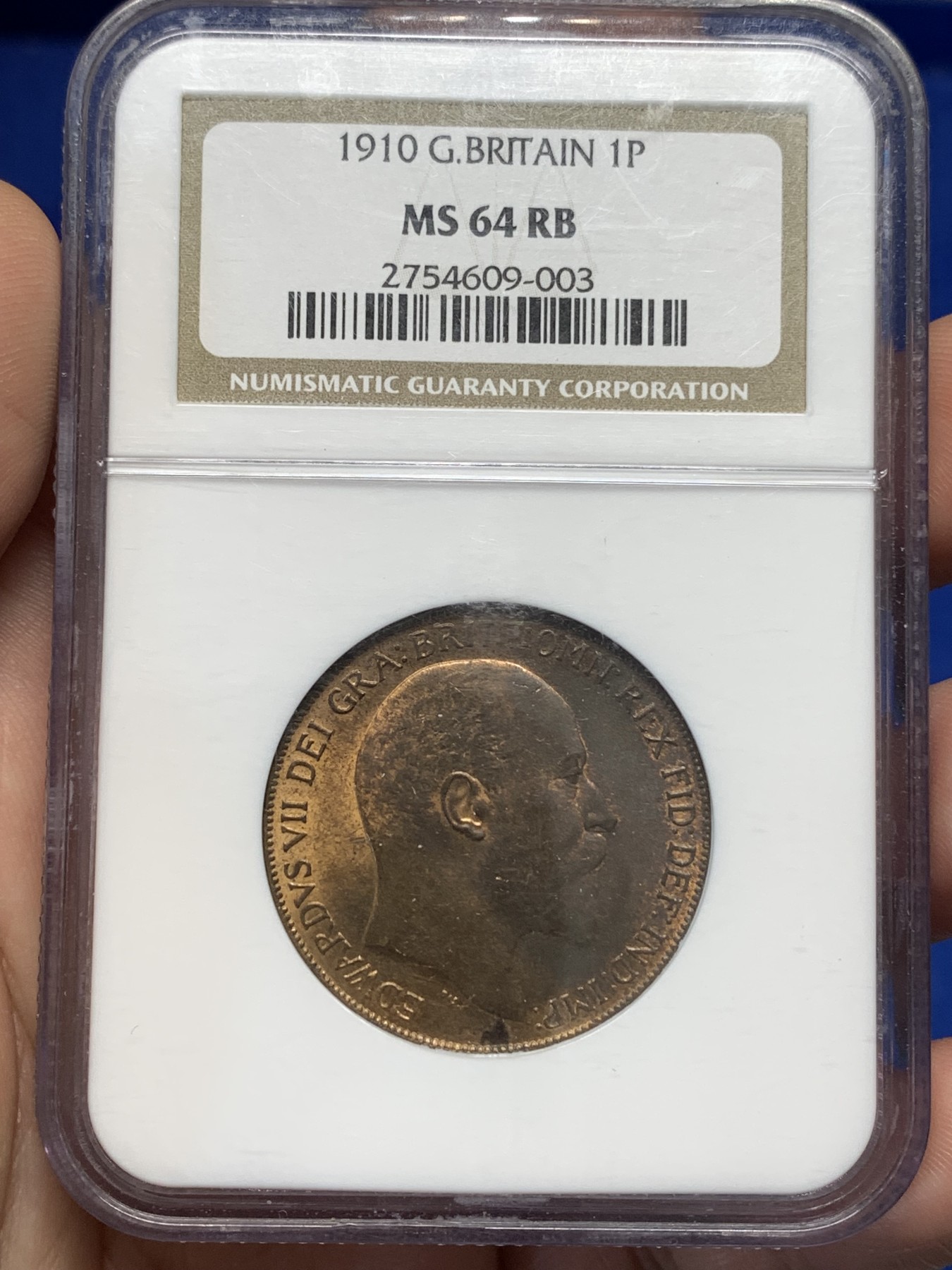 《竞宝斋》第179场-周日，周一2场 (全场包邮) NGC MS64BN 英国1910年 爱德华七世 1便士 大铜币