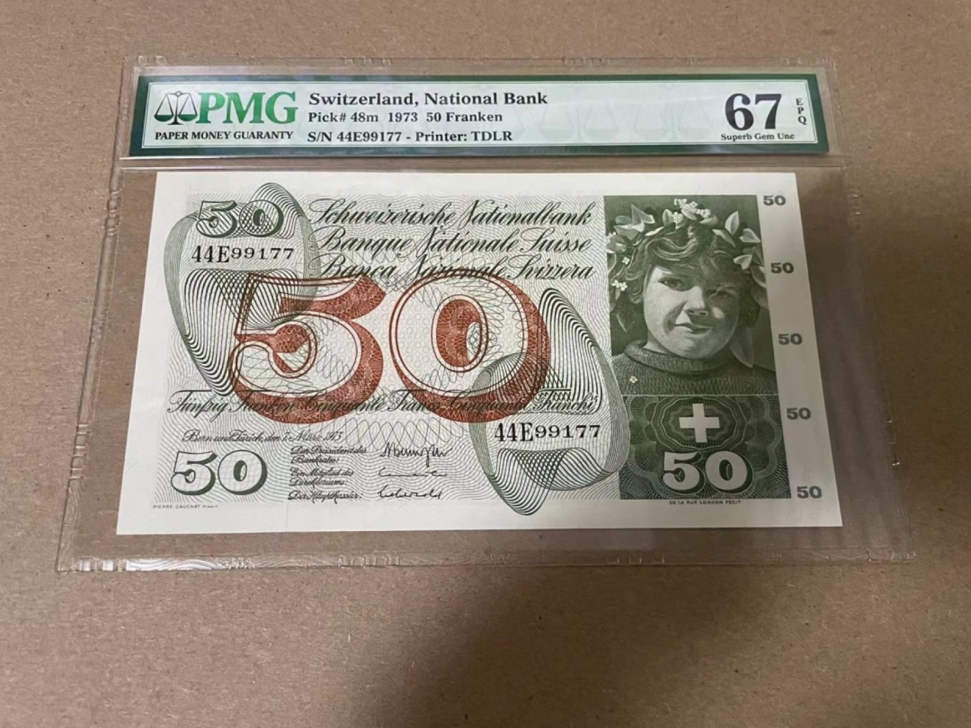 【Blue Auction】✨世界纸币精拍第341期——周日畅拍场 瑞士 1973年50法郎 PMG67EPQ 高分苹果园