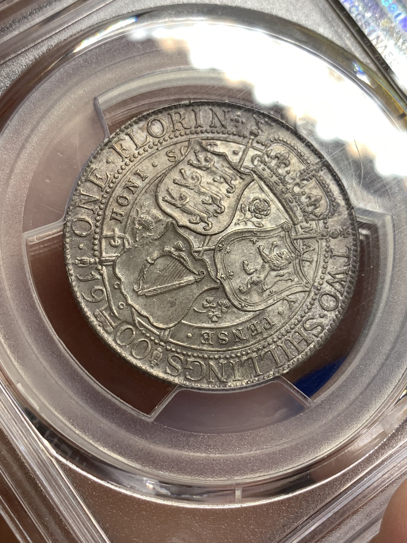 《竞宝斋》第179场-周日，周一2场 (全场包邮) PCGS-MS64英国1900年披纱一弗洛林银币，转光漂亮，灰彩包浆 状态难得