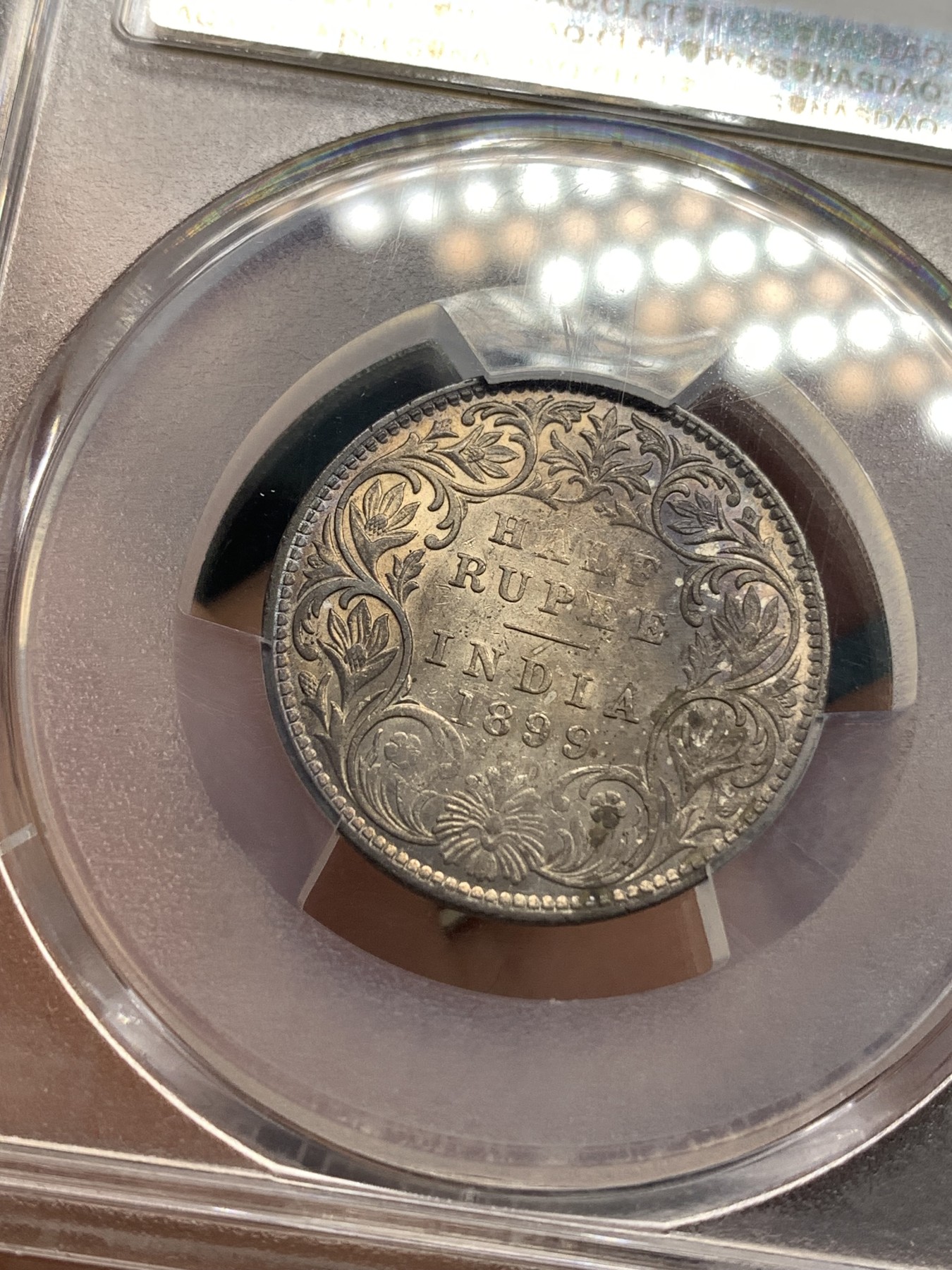 《竞宝斋》第179场-周日，周一2场 (全场包邮) PCGS AU53 1899 英属印度小维1/2卢比 稀少面值 灰彩包浆 目录价高 XF的400美金