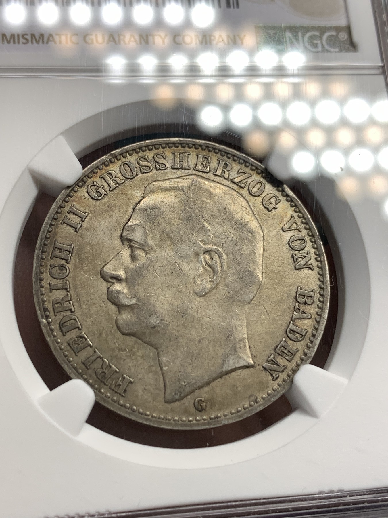 《竞宝斋》第179场-周日，周一2场 (全场包邮) NGC AU58 德国 巴登 1912年 3马克 银币 包浆细节好