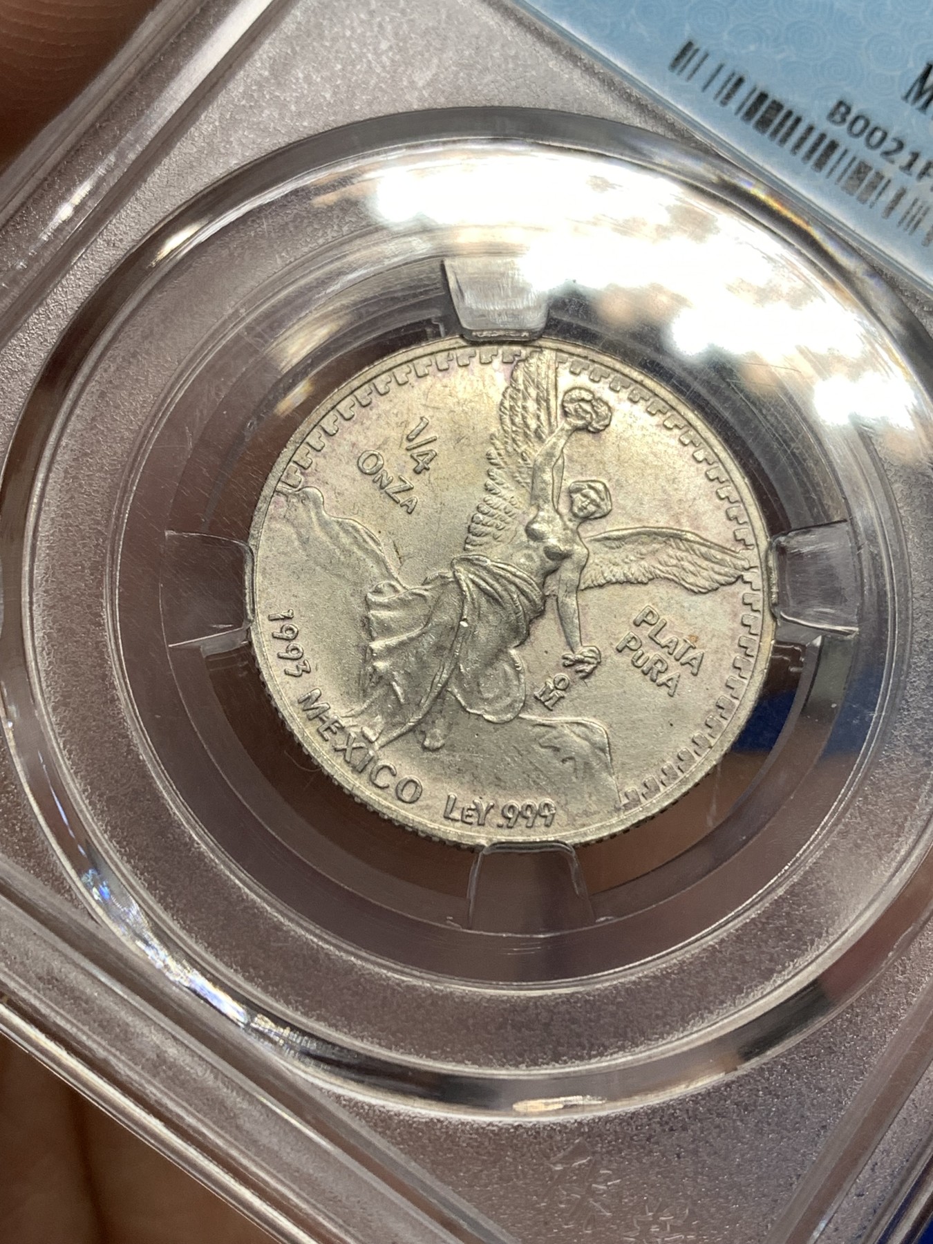 《竞宝斋》第179场-周日，周一2场 (全场包邮) 保粹 MS64 墨西哥 1993年 1/4盎司 银币 999银 不多见