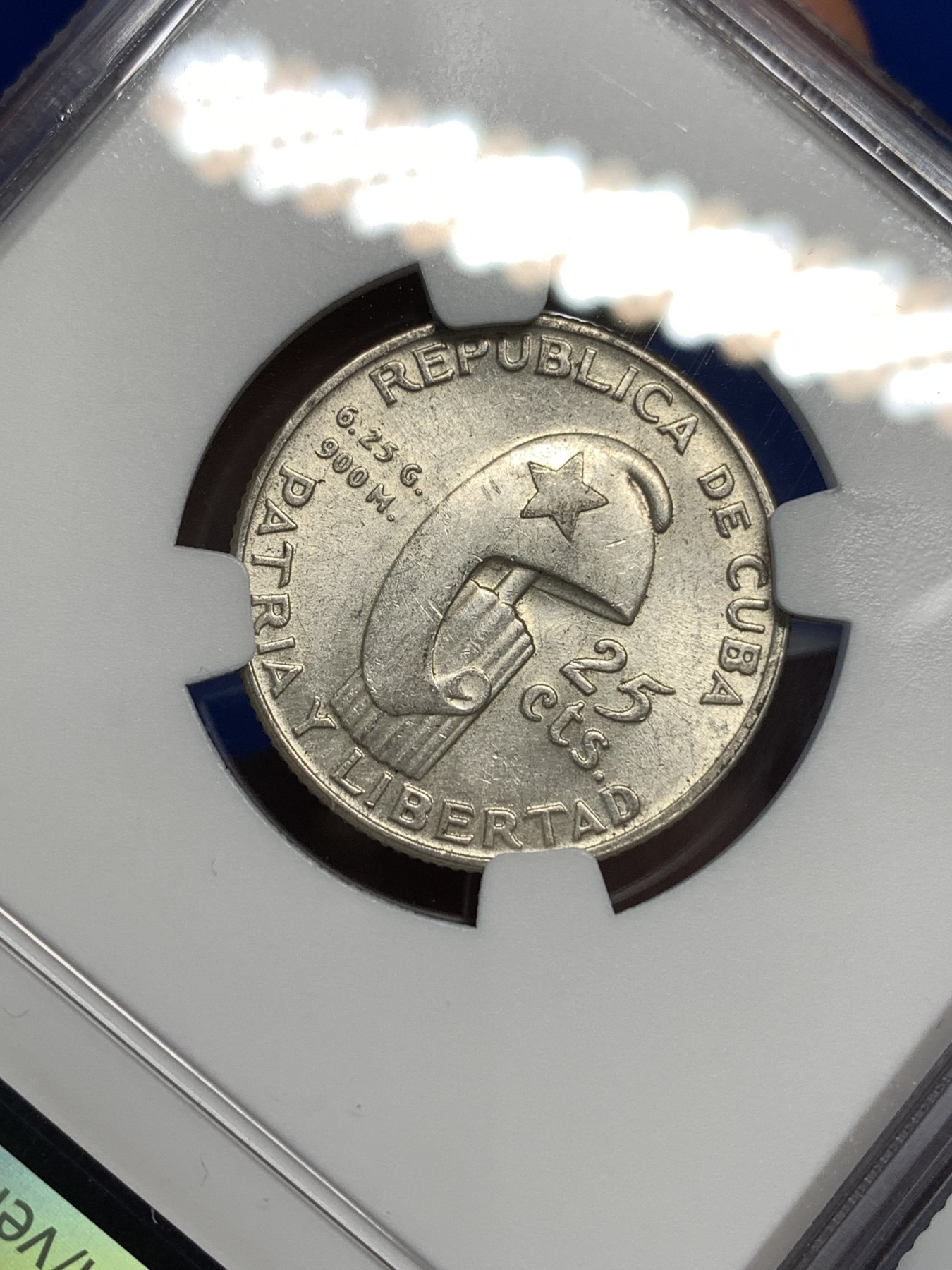 《竞宝斋》第179场-周日，周一2场 (全场包邮) NGC-MS63 古巴1953年 何塞马丁百年纪念 25分银币