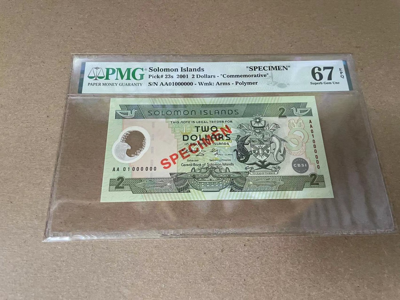 【Blue Auction】✨世界纸币精拍第341期——周日畅拍场 【样钞】所罗门群岛 2001年2元 PMG67EPQ  