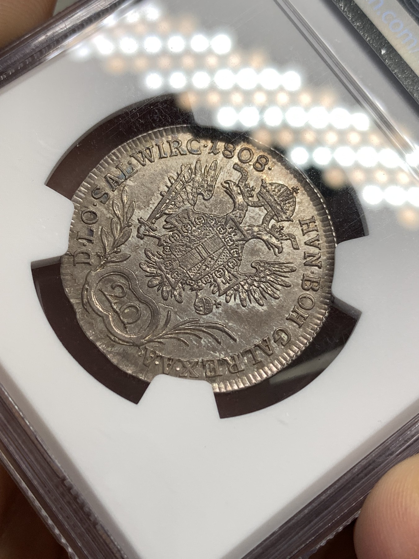 《竞宝斋》第179场-周日，周一2场 (全场包邮) NGC AU58 奥地利帝国1808年弗兰茨一世20克鲁泽银币