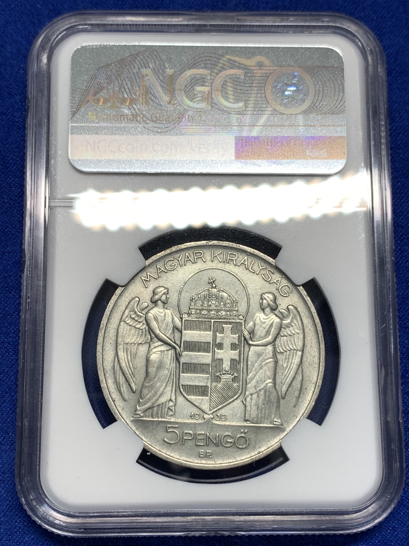 《竞宝斋》第179场-周日，周一2场 (全场包邮) NGC-AU 1939A匈牙利海军上将霍尔蒂5潘果银币，上涨品种