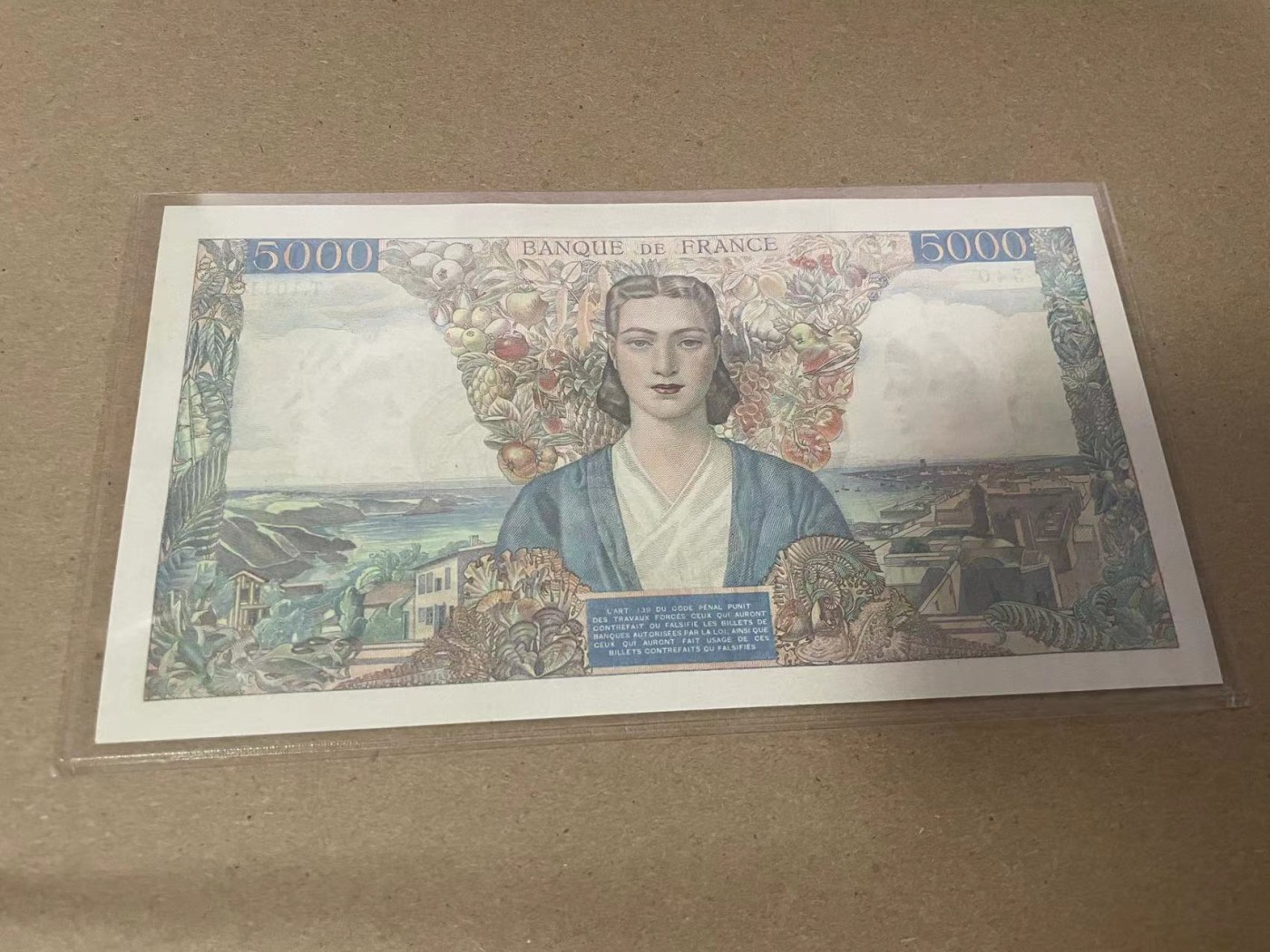 【Blue Auction】✨世界纸币精拍第341期——周日畅拍场 法国 1945年5000法郎 大团结 AU 有针孔