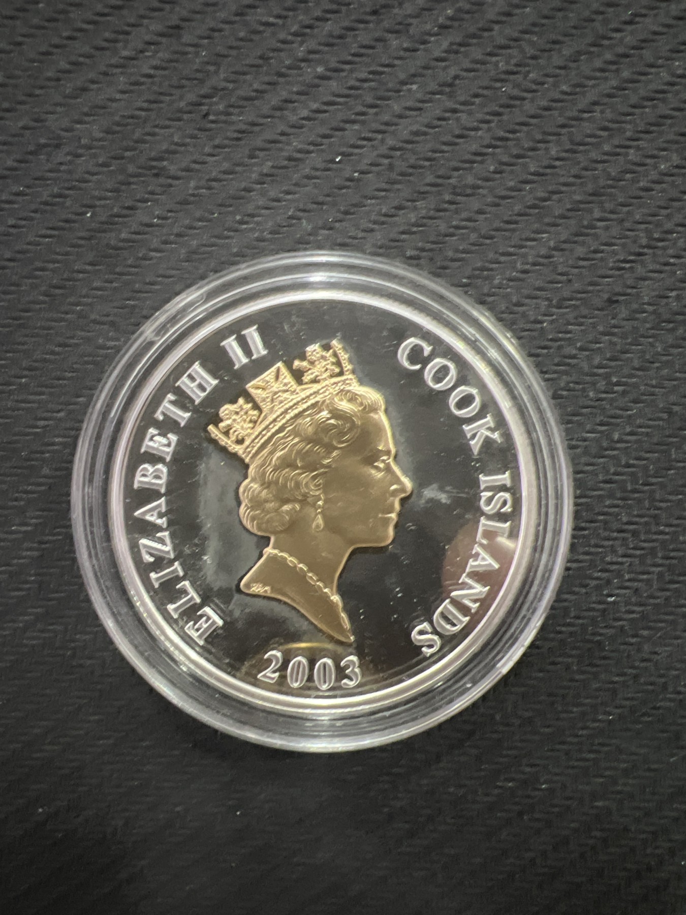 飞翔风筝第三场拍世界纸币银币硬币 库克群岛2003年精制鎏金银币