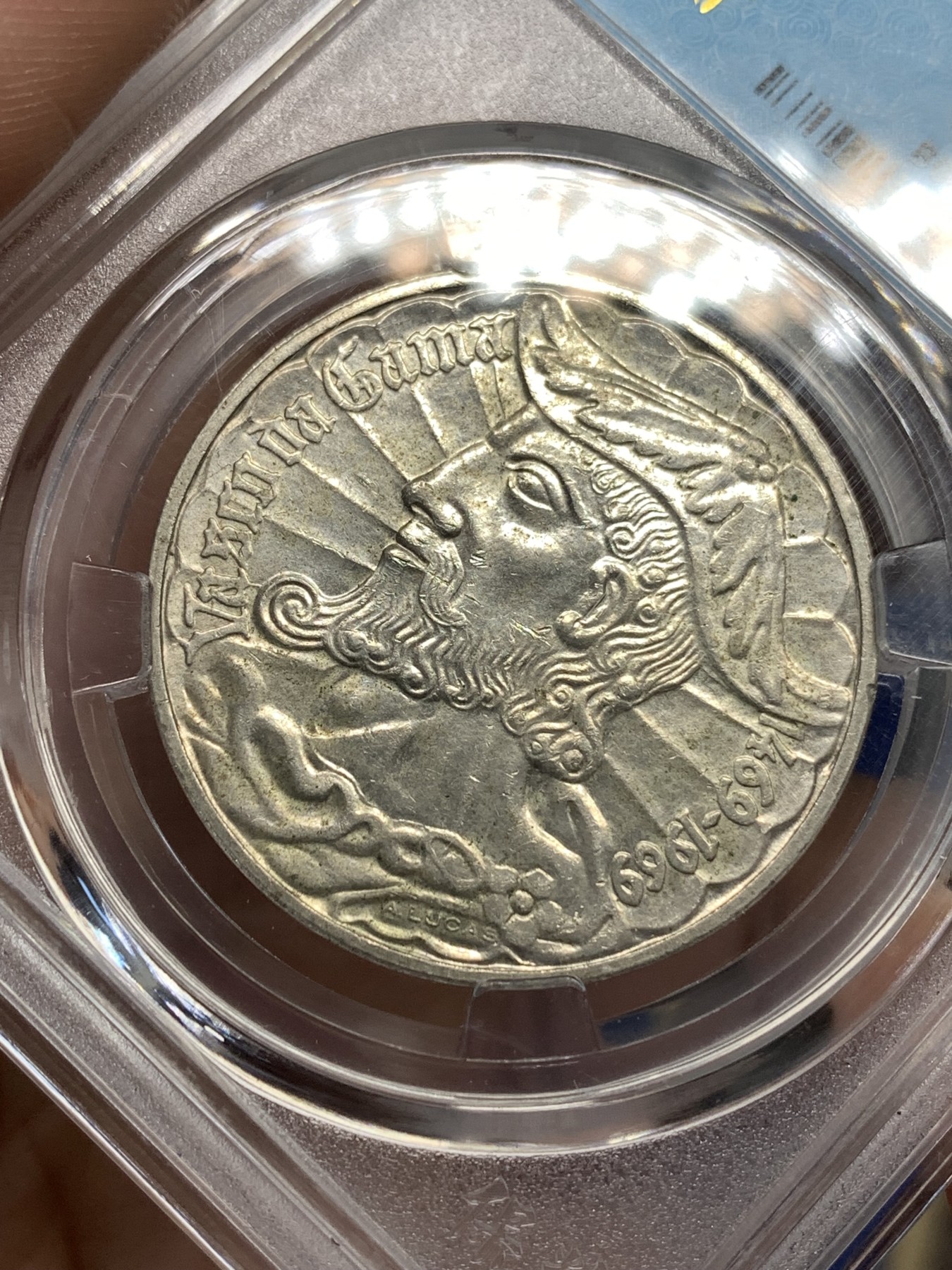 《竞宝斋》第179场-周日，周一2场 (全场包邮) 保粹 MS62 1969葡萄牙航海家达伽马诞辰500周年50埃斯库多斯银币