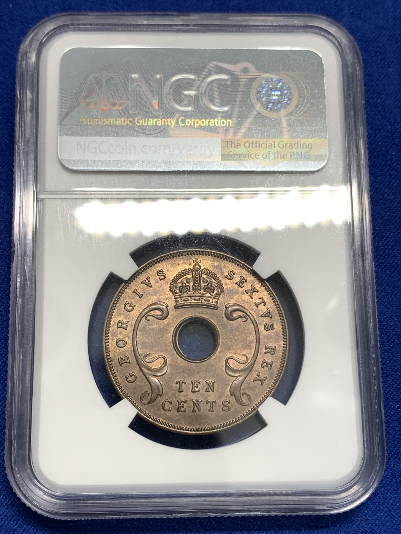 《竞宝斋》第179场-周日，周一2场 (全场包邮) NGC MS63BN 英属东非1950年10分铜币