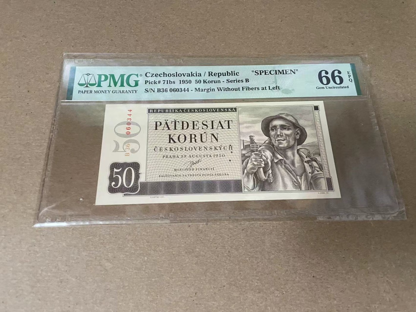 【Blue Auction】✨世界纸币精拍第341期——周日畅拍场 【样钞】捷斯 1950年50克朗 PMG66EPQ 