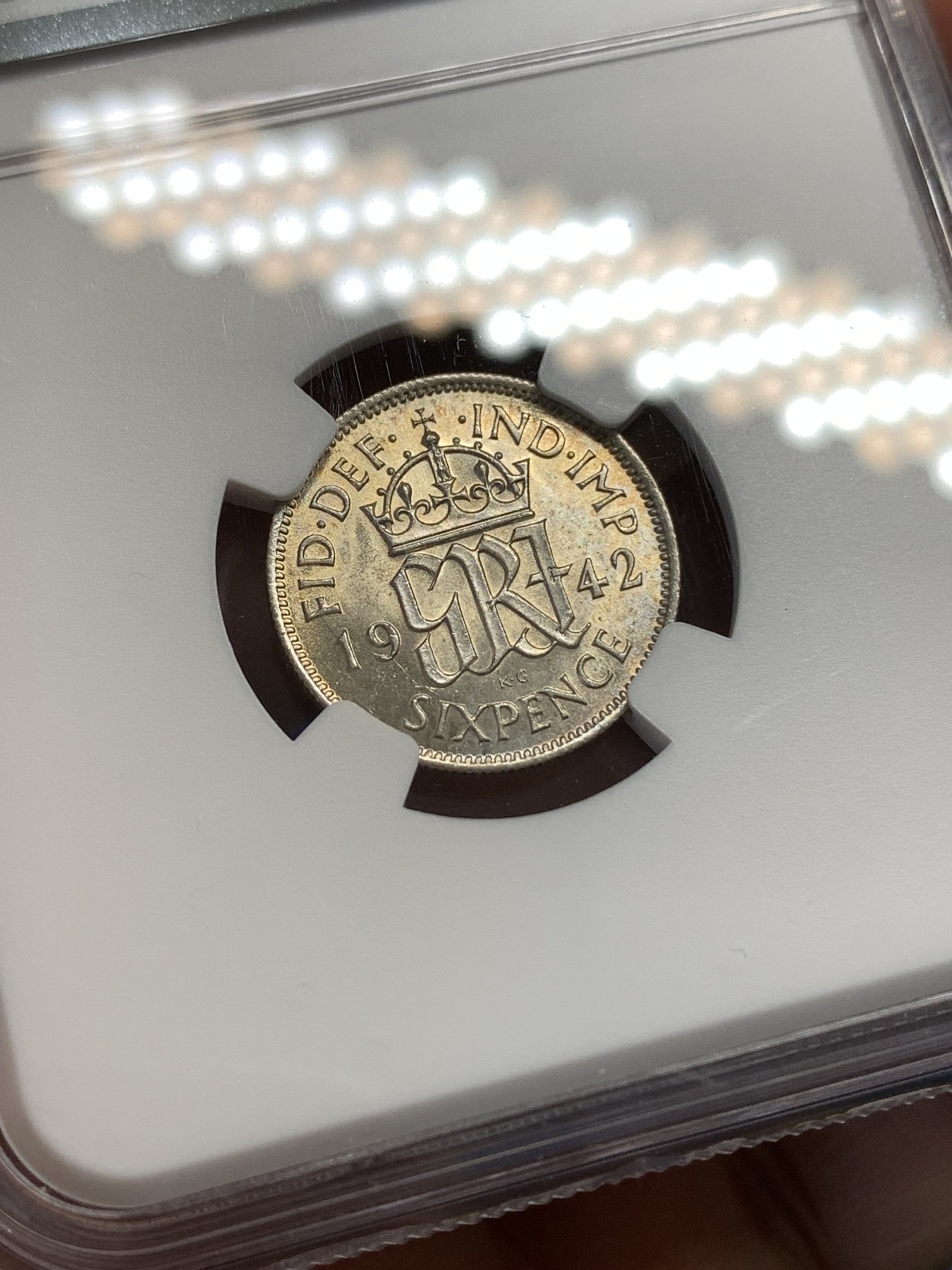 《竞宝斋》第179场-周日，周一2场 (全场包邮) NGC-MS63 英国1942年 乔六6便士银币 原光好品