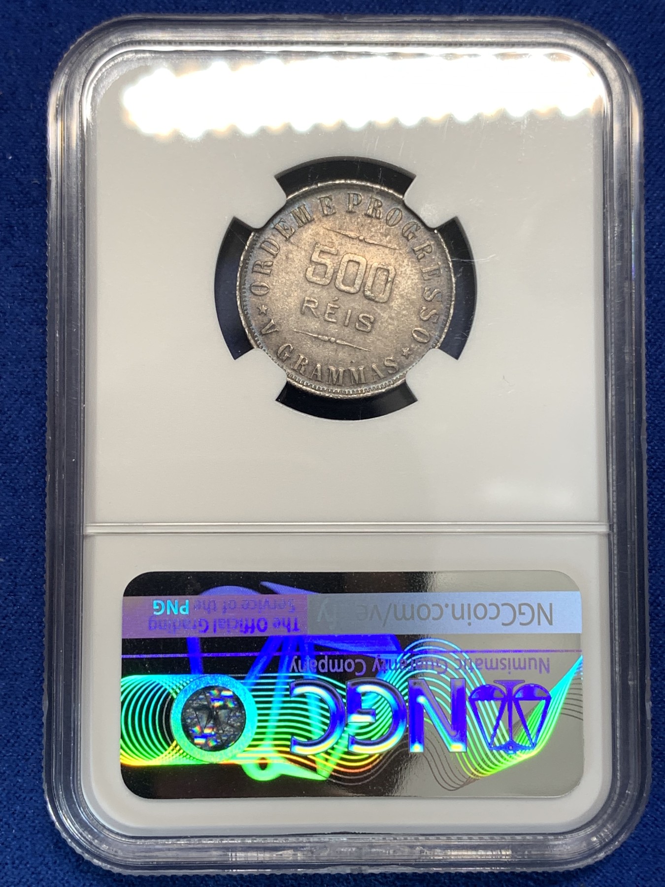 《竞宝斋》第179场-周日，周一2场 (全场包邮) NGC-MS62 巴西联邦 1906年 500R 银币 紫色包浆 少见品种