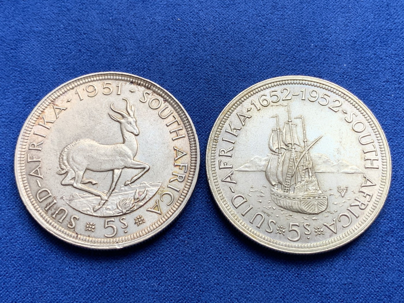 《竞宝斋》第179场-周日，周一2场 (全场包邮) 南非1951、1952年乔治六世5先令银币