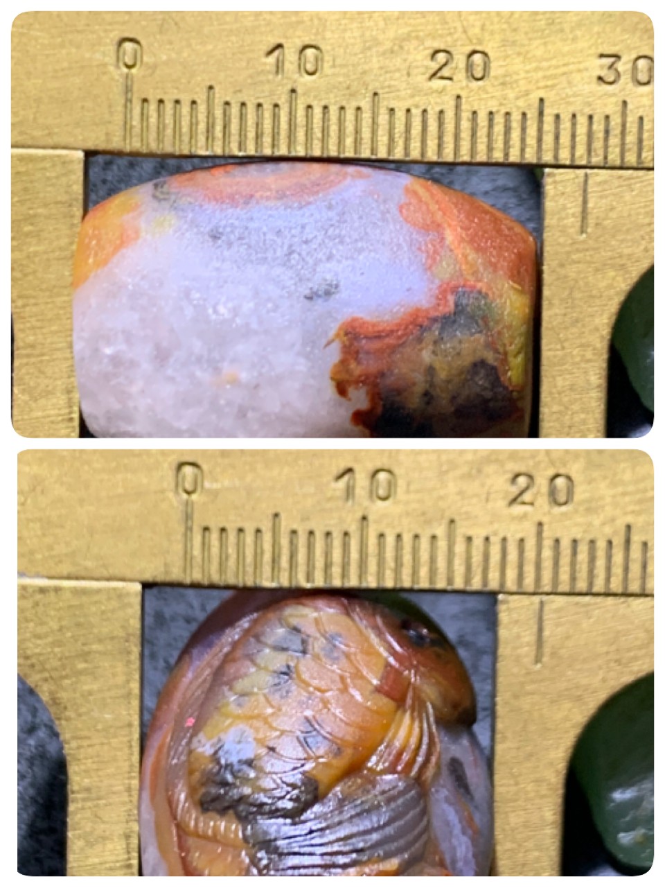 精美冰飘亚光战国红玛瑙手工巧雕胖鲤鱼随形桶珠一个，