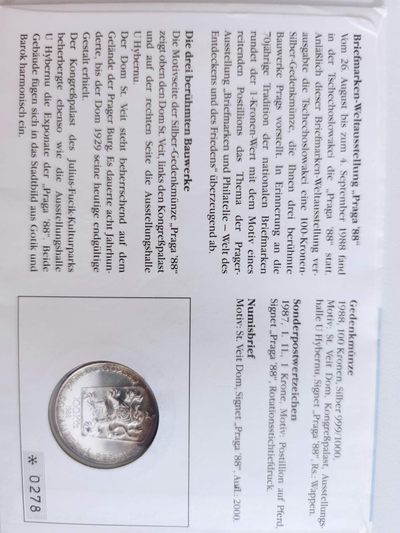 邮币封第四场 1988年捷克布拉格集邮博览会银币邮币封