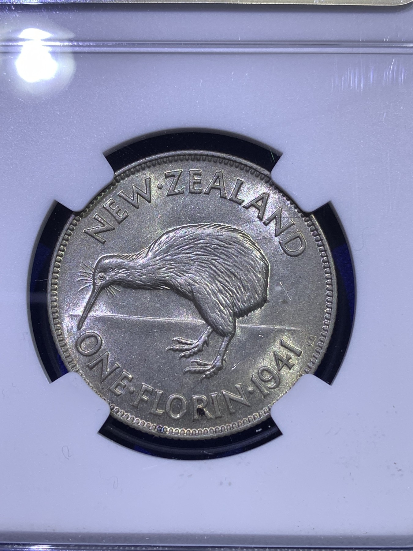 《竞宝斋》第179场-周日，周一2场 (全场包邮) NGC AU58 新西兰 1941年 乔六 1福林银币 少见品