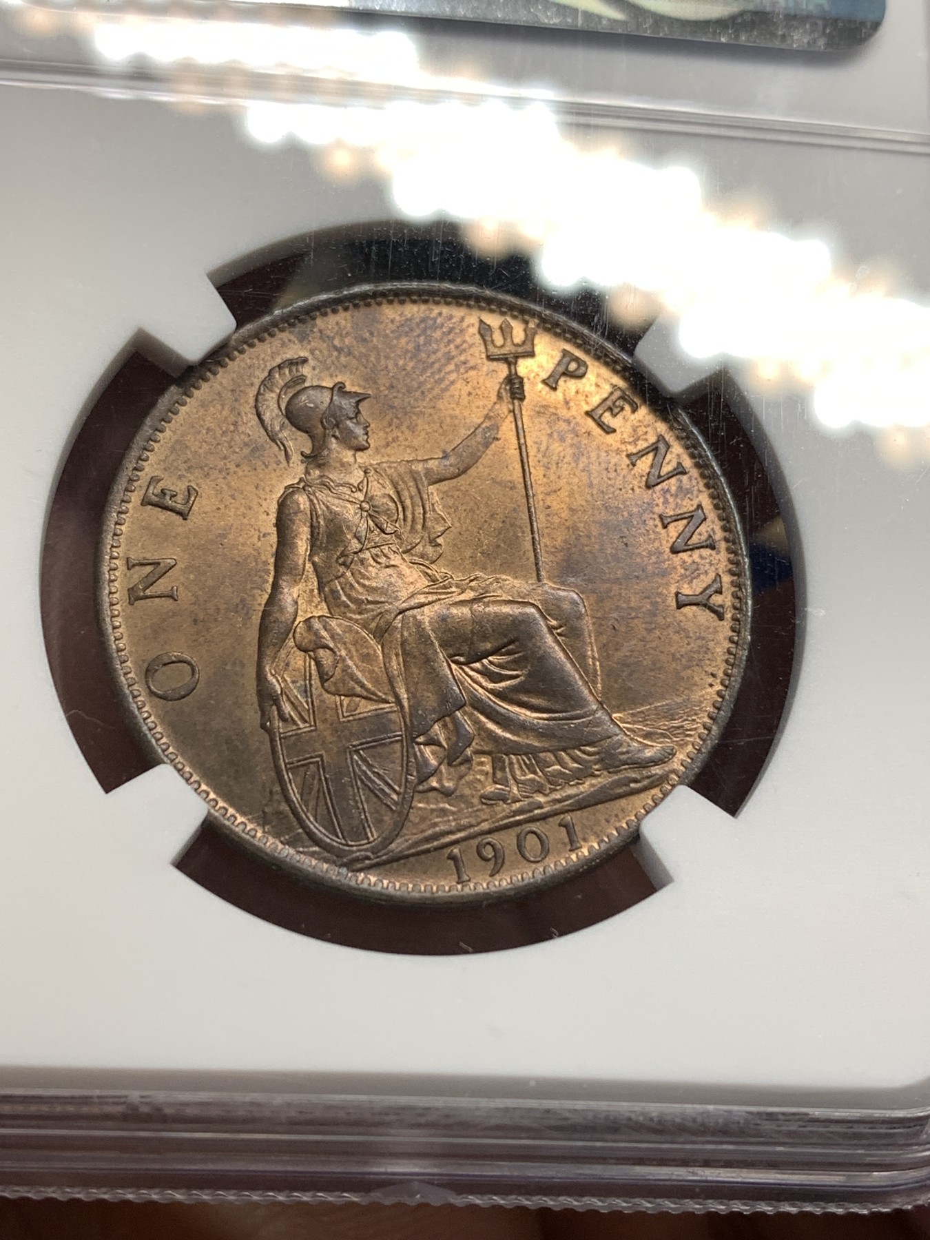 《竞宝斋》第179场-周日，周一2场 (全场包邮) NGC MS64RB 英国 1901 维多利亚 披纱版 1便士大铜币 高分好状态