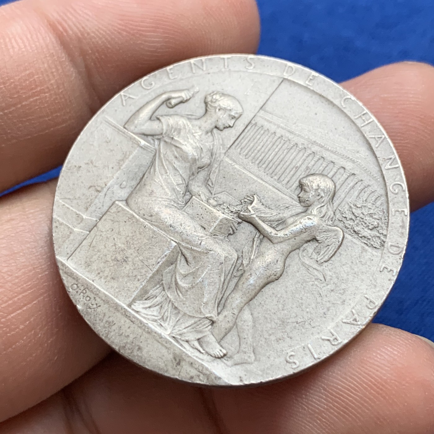 《竞宝斋》第179场-周日，周一2场 (全场包邮) 法国1898年罗蒂作品股票证券交易所银章（银的少见） 36.8mm 21.7g 带银标